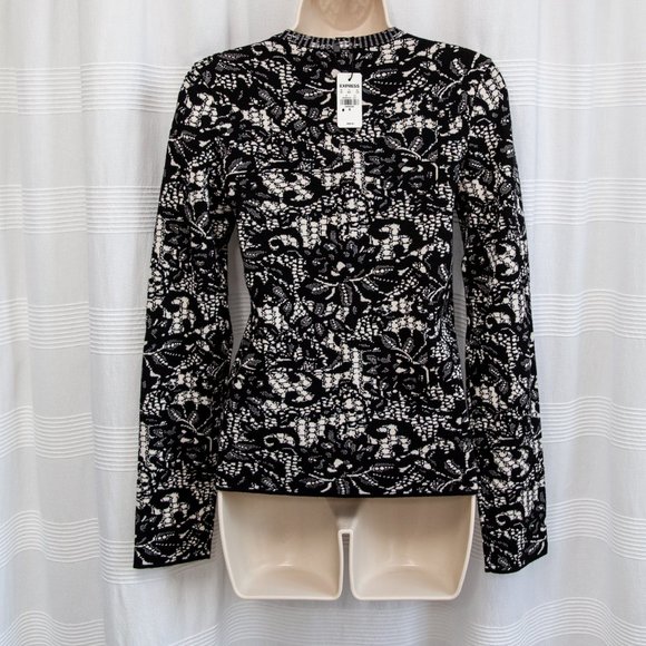NWT Black & White Lace Longsleeve Scoop Neck Sweater - Picture 3 of 11